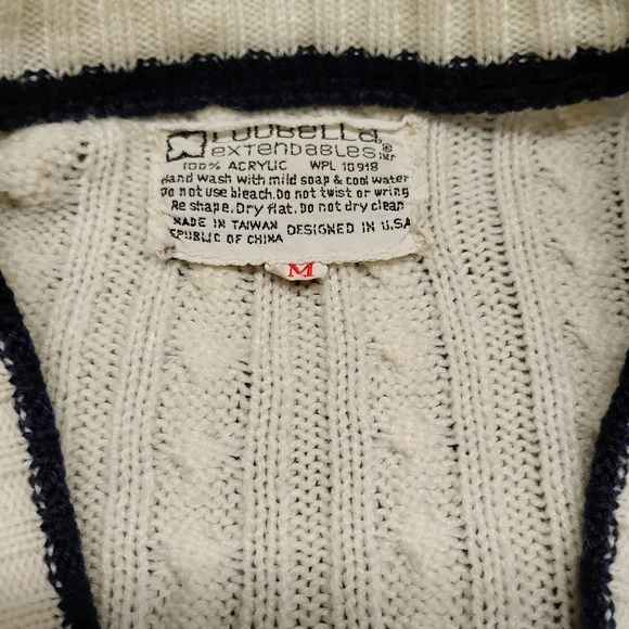 Vintage Loubella Extendables White Dk Blue knit cardigan sweater M - Picture 12 of 13